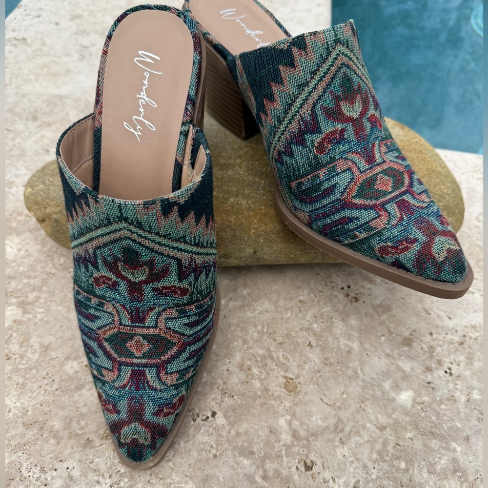 Wonderly Green and Brown Patterned Women's Mules - Picture 10 of 13